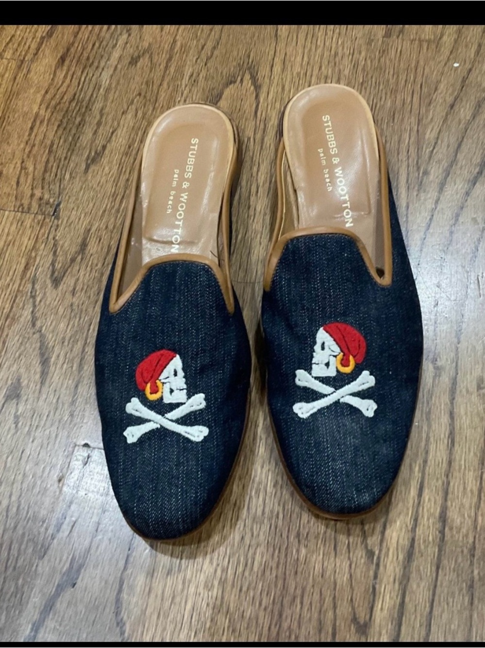 Stubbs & Wootton Denim Slip-On Loafers with Pirate Skull Embroidery
